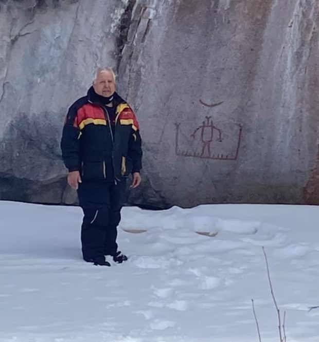 Richard Mercredi and his wife, Barb, took photos of the drawing, which is not far from the main trail to their off-grid cabin outside of Fort Smith.