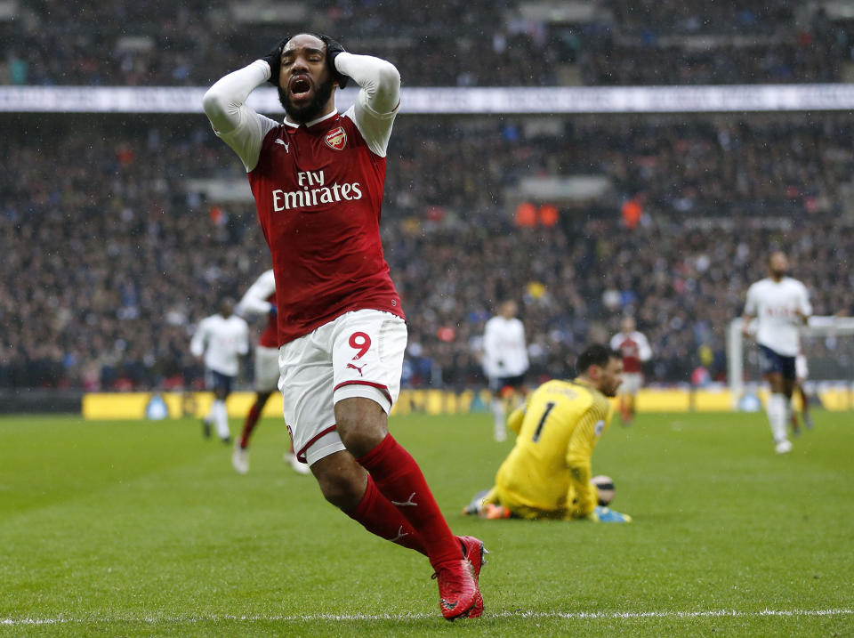 Lacazette spurned a fine chance to level the score in injury time against Spurs: Getty