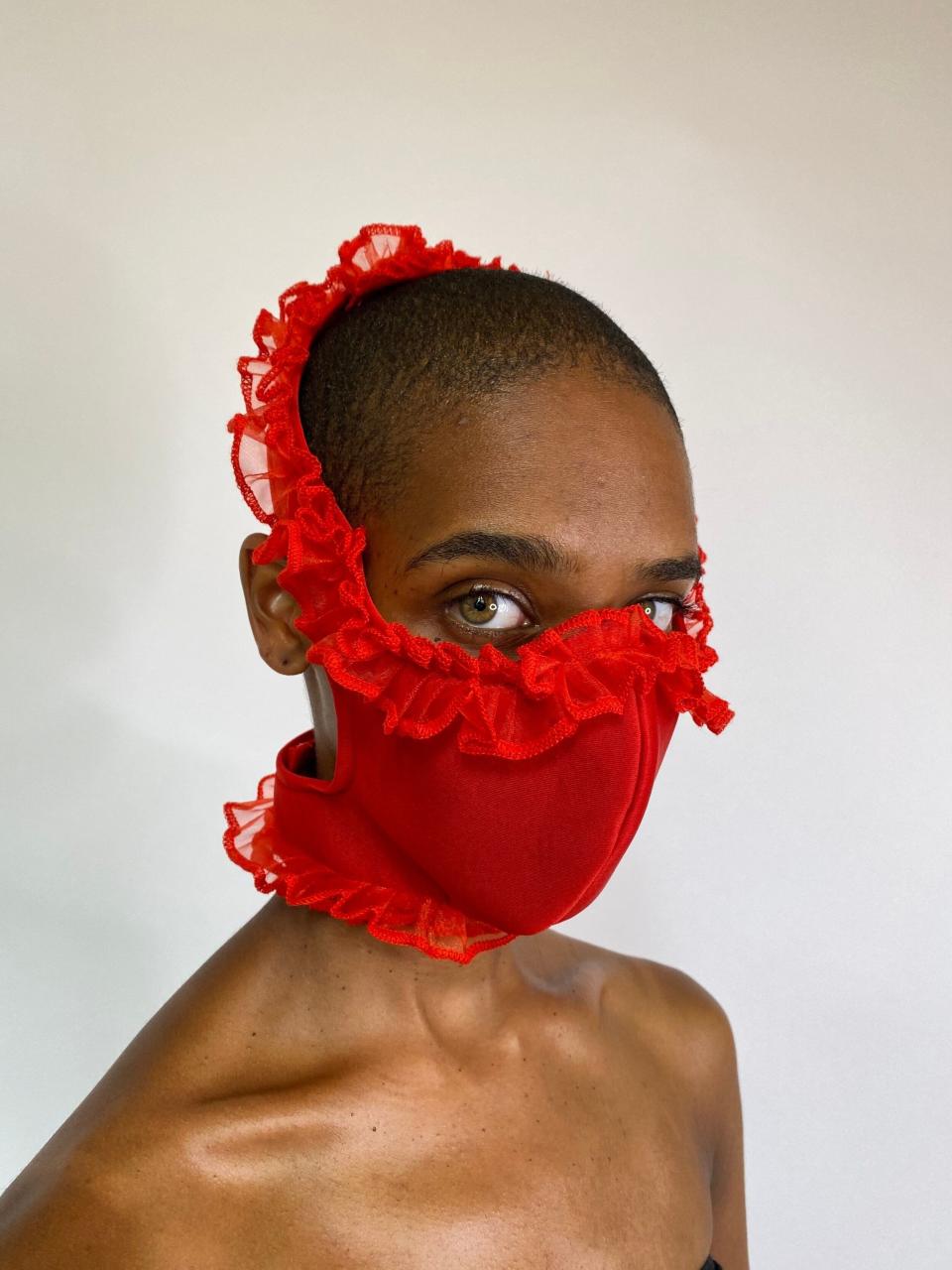 23) Red Ruffle Face Mask