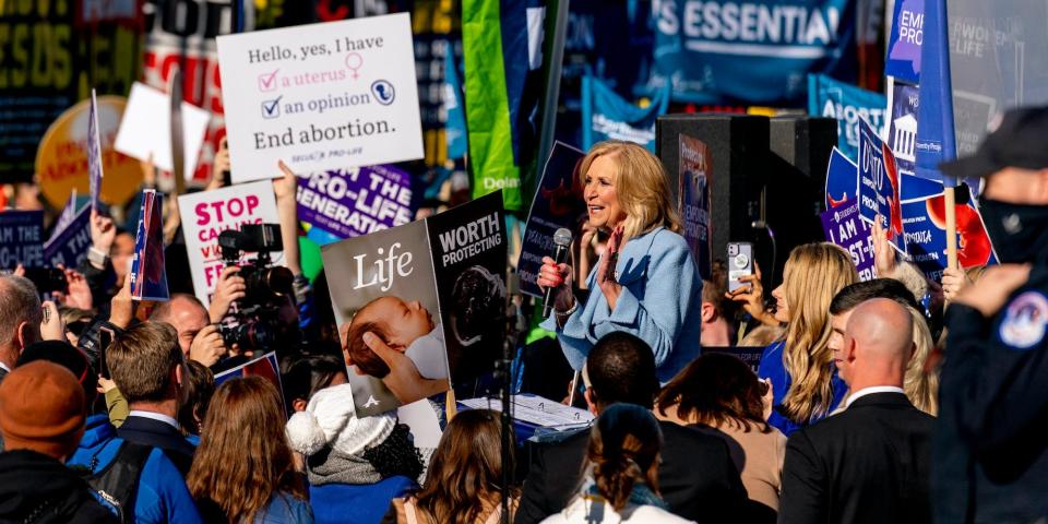 Mississippi Attorney General Lynn Fitch speaks to anti-abortion protesters