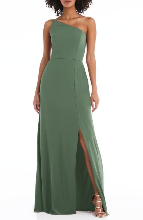 24) One-Shoulder Crepe Trumpet Gown