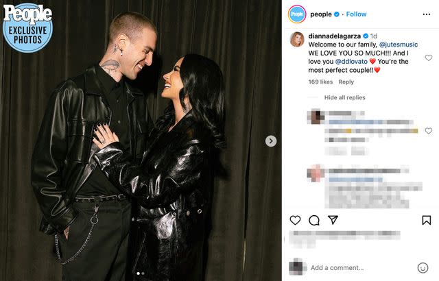<p>Angelo Kritikos/Splash by Shutterstock; People/Instagram</p> Dianna De La Garza comments on PEOPLE's Instagram celebrating Demi Lovato's engagement to Jutes