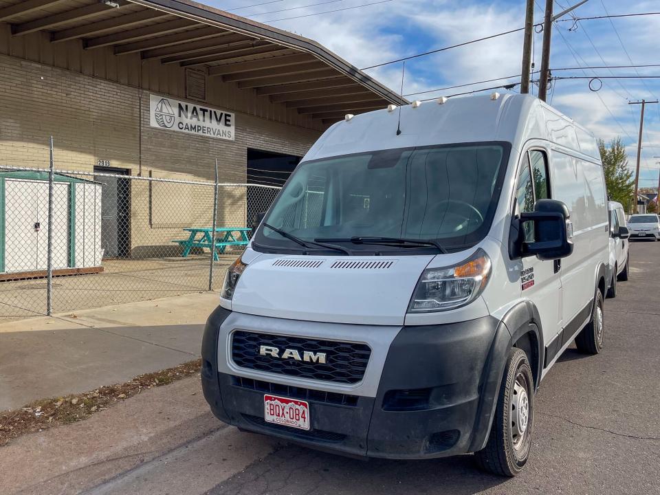 The author's rental van outside of the Native Campervan Denver location.