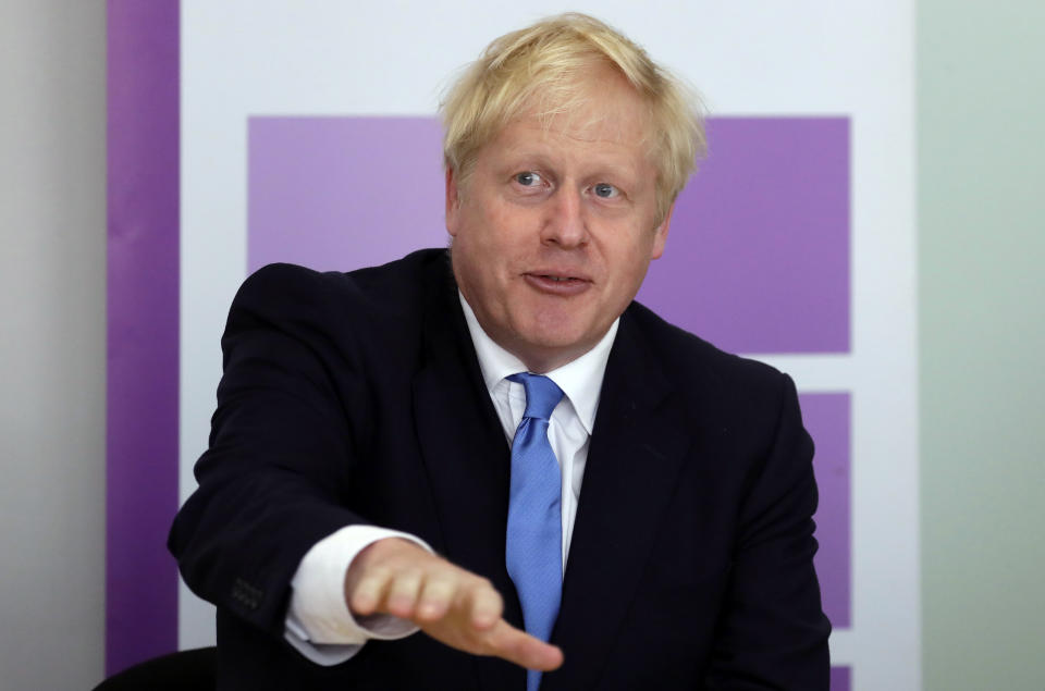 Britain's Prime Minister Boris Johnson speaks during the first meeting of the National Policing Board at the Home Office in London, Wednesday, July 31, 2019. (AP Photo/Kirsty Wigglesworth, pool)