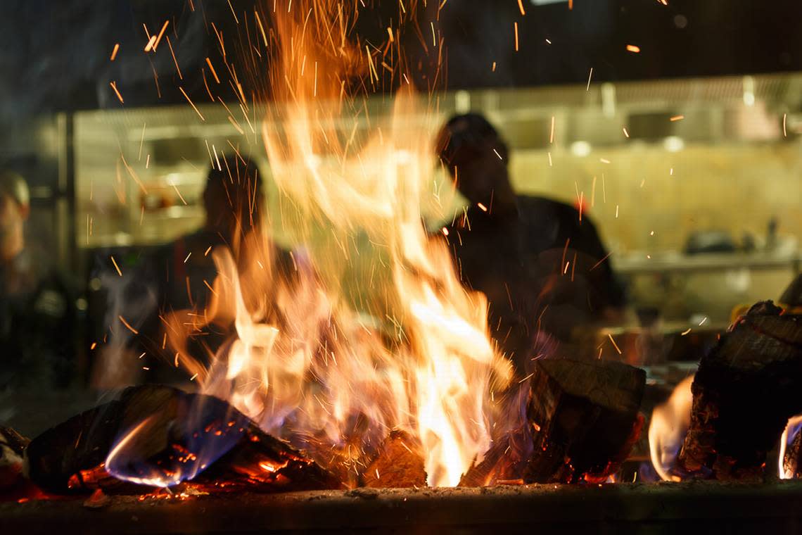 The outdoor fireplace at Firebirds.