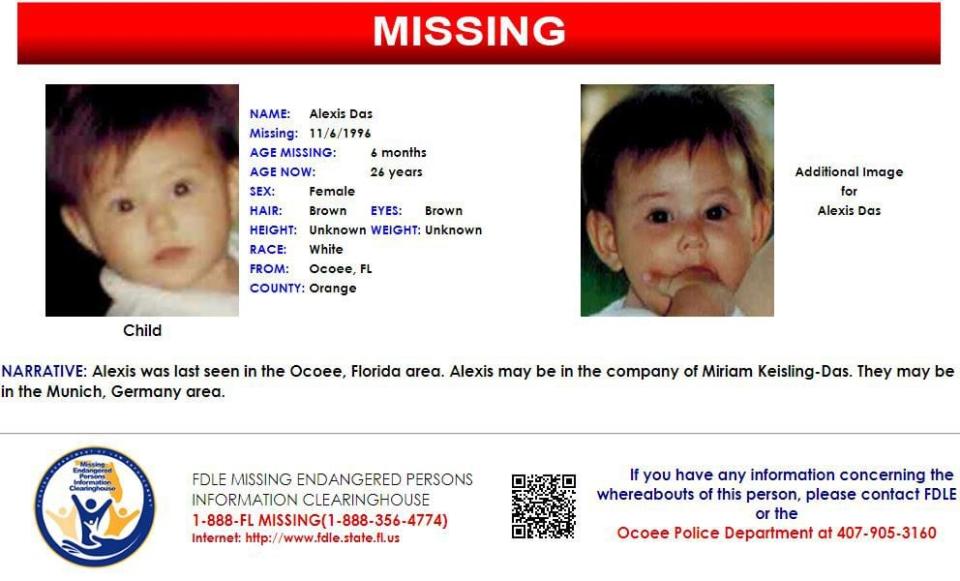 Alexis Das was last seen in Ocoee on Nov. 6, 1996.