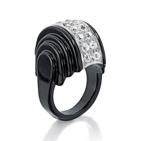 Suzanne Belperron silver, platinum, diamond and black lacquer 'Bande' ring, circa 1934, at Siegelson 
