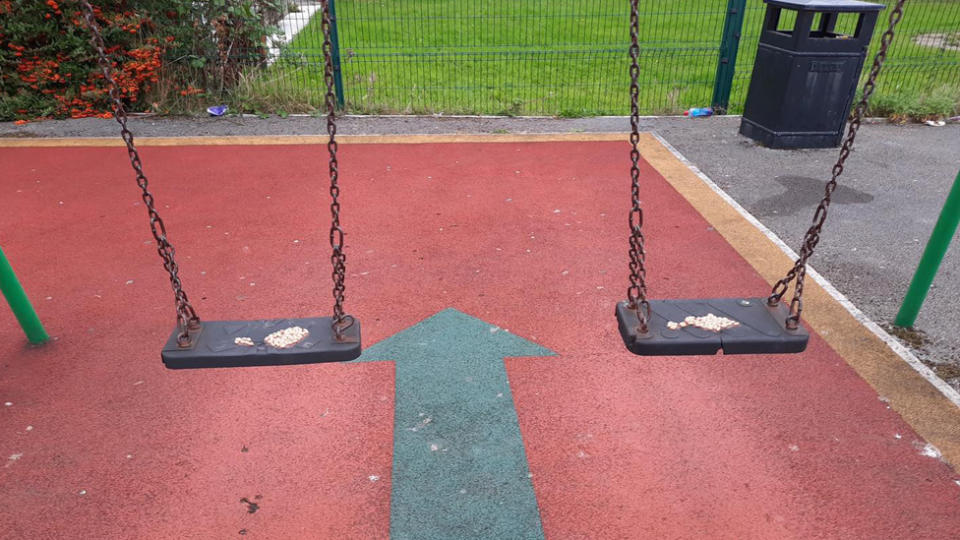 Baked beans left on playground equipment