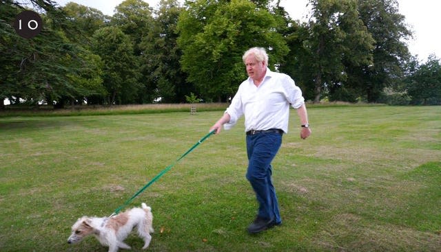 Prime Minister Boris Johnson walking his dog Dilyn (Number 10 Downing Street/PA)