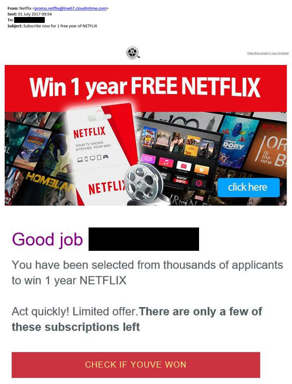 Netflix free trial scam email