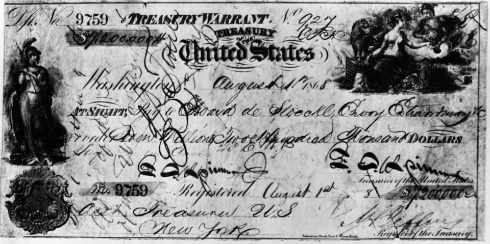 An old check with very ornate cursive handwriting, dated August 1, 1868