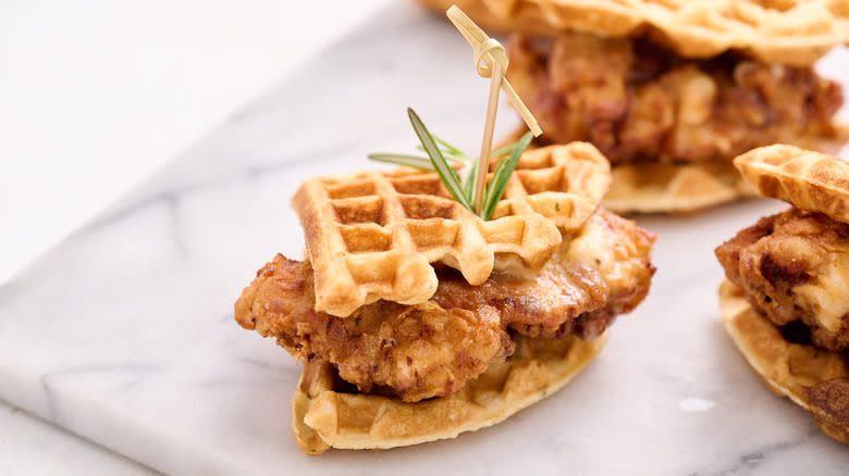 A fried chicken waffle slider