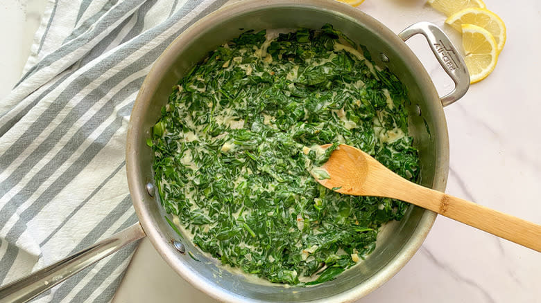 creamed spinach in pot