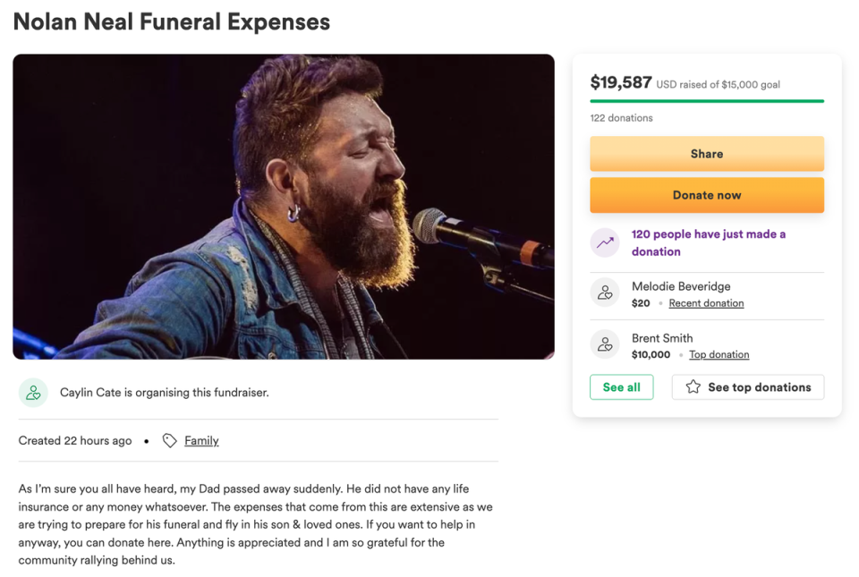 The fundraiser for Neal’s funeral costs (GoFundMe)
