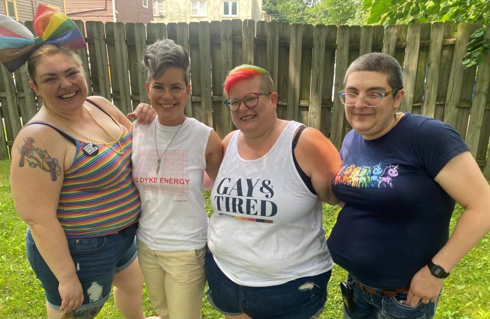 Attending the July 15, 2023, Rochester Pride Parade were, from left, Mercy Wehling, Lisa Granite, Sara Hickman-Himes and Julia Hickman-Himes. Said Sara Hickman-Himes: "We are proud of who we are. And being proud of who we are might empower others to be comfortable being out.”