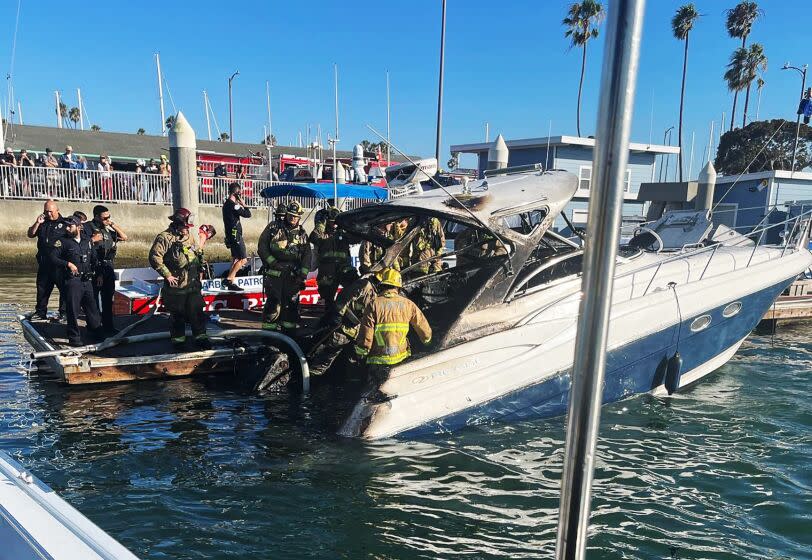 The Long Beach Fire Department working a boat fire in Alamitos Bay near the 200 block of Marina Dive. A 35' pleasure craft was well involved with fire upon the arrival of fire department units. The fire occurred in close proximity to the fuel dock near Fire Station 21. Five patients were involved in the incident. There are two confirmed fatalities, and three other patients have sustained burn-related injuries and have been treated and transported to local area hospitals by paramedics.