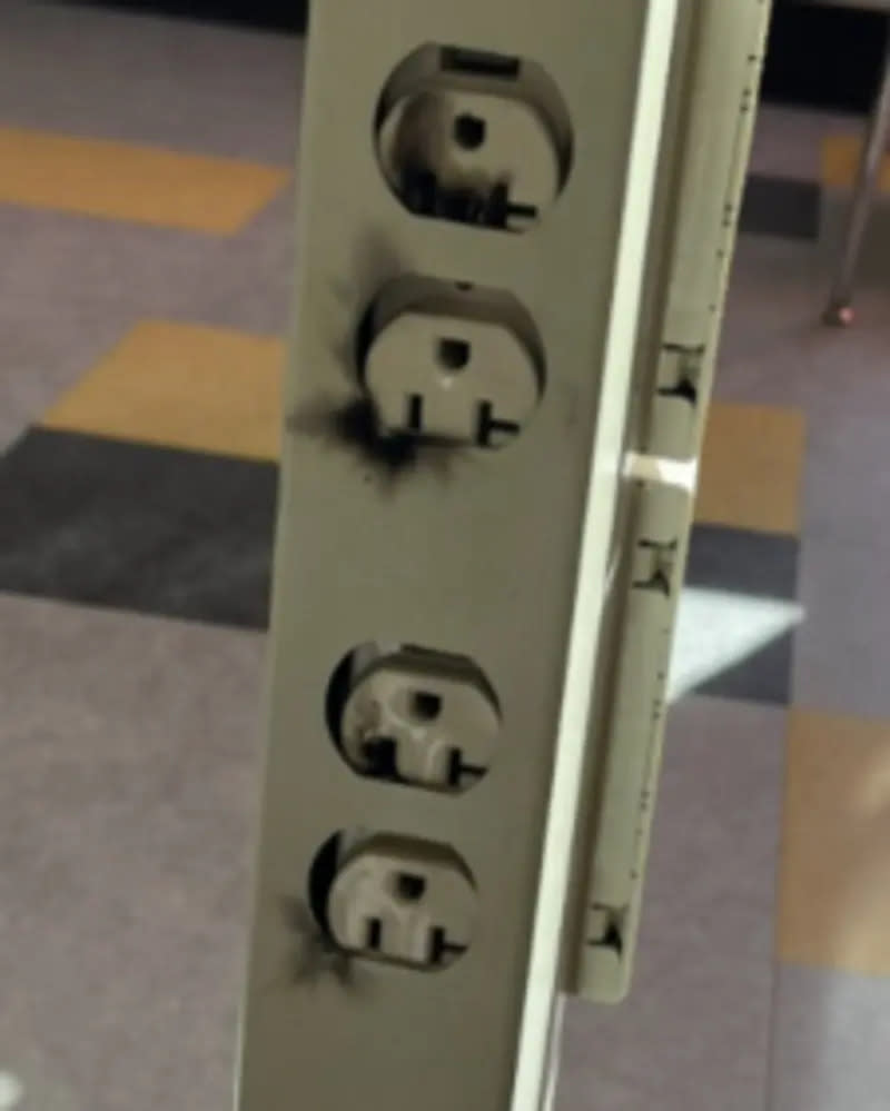 <span class="attribution__caption">An electrical outlet at Meridian Middle School</span> <span class="attribution__credit"> Courtesy of Jennie Withers </span>