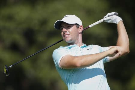 Sep 25, 2016; Atlanta, GA, USA; Rory McIlroy tees off the twelfth hole during the final round of the Tour Championship at East Lake Golf Club. Mandatory Credit: Brett Davis-USA TODAY Sports