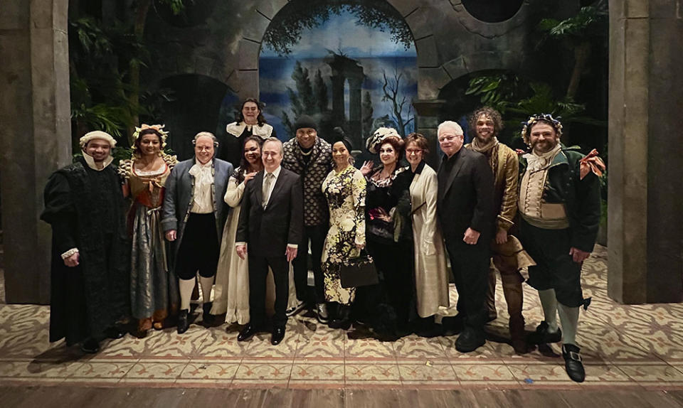 LL Cool J, his wife Simone, LA Opera honorary chair Marc Stern and wife Eva pictured at the LA Opera with the cast of The Marriage of Figaro following the final curtain call held at the Dorothy Chandler Pavilion on Sunday, February 26, 2023.