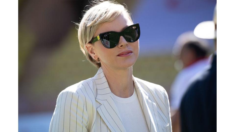 Princess Charlene of Monaco attends the Sainte Devote Rugby Tournament At Stade Louis II on April 20, 2024 in Monaco, Monaco.