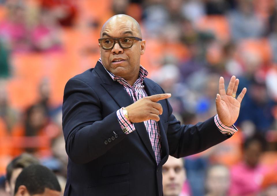Then-Syracuse coach Quentin Hillsman reacts to a call during game at the Carrier Dome in 2018.