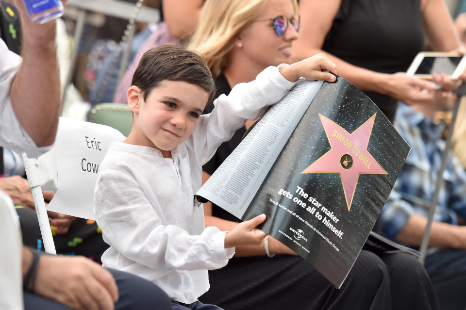 Simon Cowell’s son, Eric, at Cowell’s Hollywood Walk of Fame ceremony on Aug. 22, 2018. (Photo: Rich Fury/Getty Images)