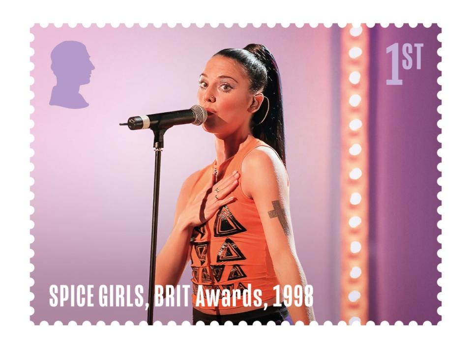 Mel C’s stamp, showing her at the Brit Awards in 1998 (PA)