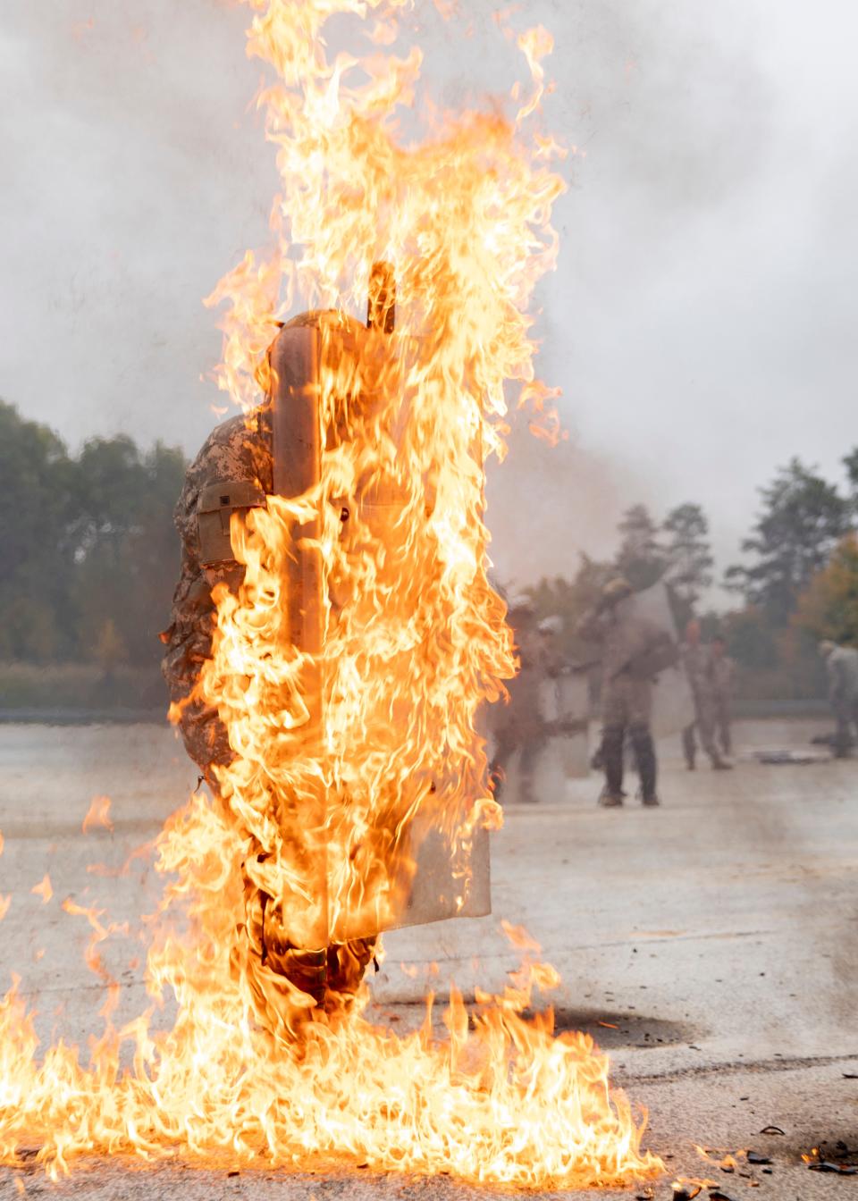 An image of a soldier engulfed in flames.
