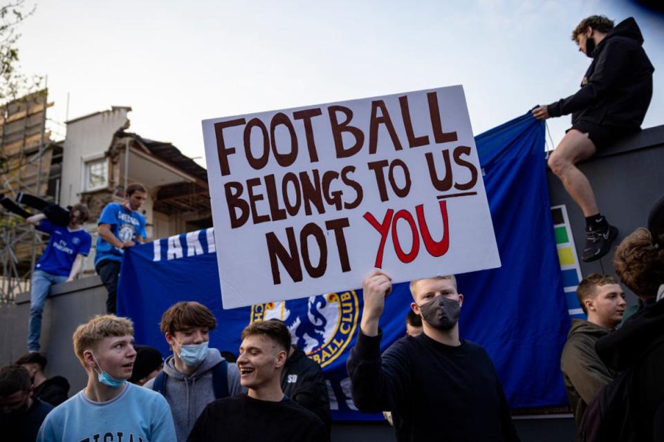 Football fans protest against the Super League following the attempted breakaway last year   (Getty Images)