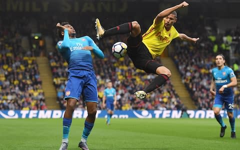Richarlison goes airborne in Watford's impressive comeback victory over Arsenal - Credit:  Arsenal FC