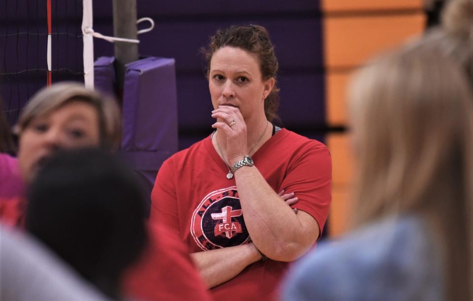 Moran coach Jo Hise watches while the North squad practices at Wylie's Bulldog Gym on Wednesday. Hise is one of three coaches working with the North team.