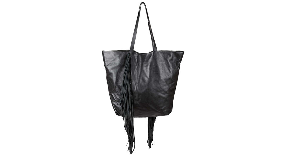 Asymmetrical Tassel Black Leather Tote Bag 