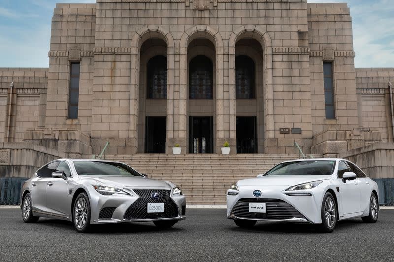 Lexus LS and Toyota Mirai cars in front of the Meiji Memorial Picture Gallery in Shinjuku, Tokyo in this undated handout photo