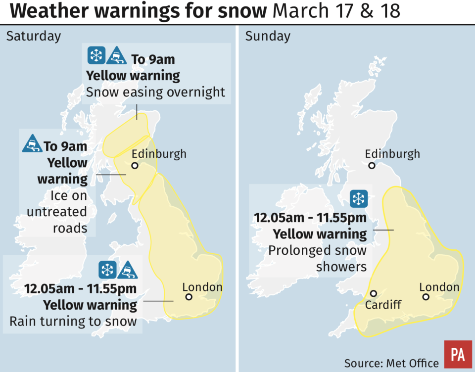 A Yellow weather warning has been put in place for large parts of the country (PA)