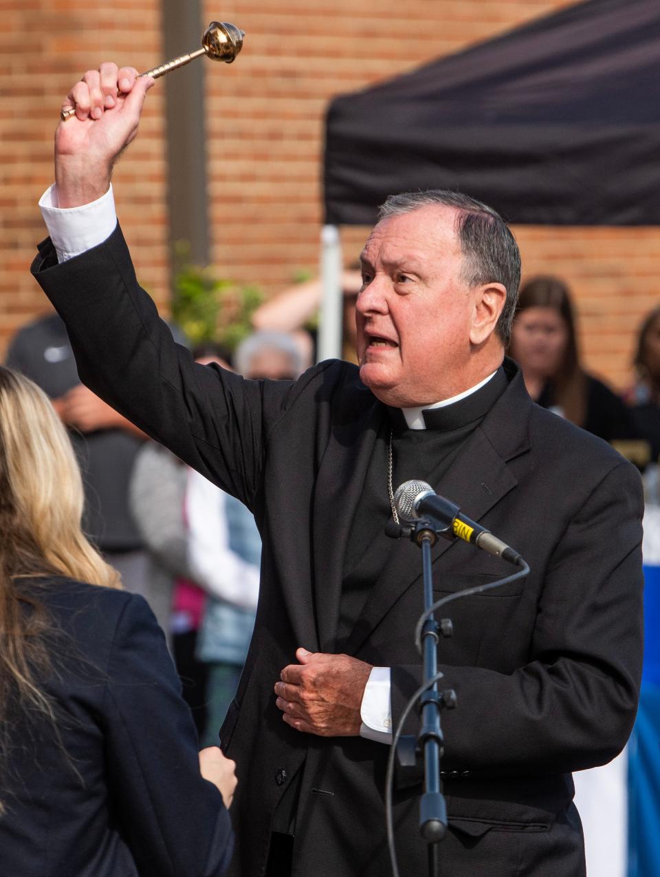 Thomas Rodi, Archbishop of Mobile, blesses Montgomery Catholic Preparatory School as it celebrates its 150th anniversary with a rededication and ribbon cutting ceremony Tuesday.