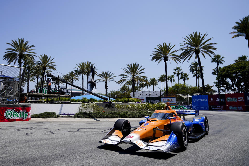 Chip Ganassi Racing driver Scott Dixon races during the IndyCar Grand Prix of Long Beach auto race Sunday, April 21, 2024, in Long Beach, Calif. (AP Photo/Ryan Sun)