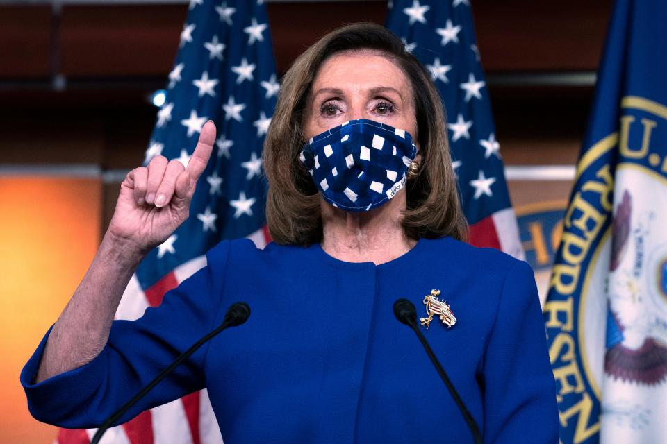 House Speaker Nancy Pelosi, D-Calif., talks during a news conference on Capitol Hill, in Washington, Oct. 22, 2020.