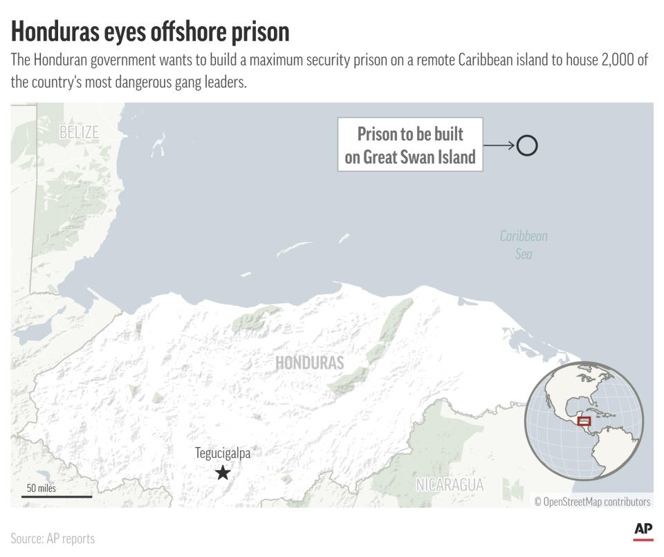 An island in the Caribbean is where Honduran authorities want to imprison some of the country's most dangerous criminals. (AP Graphic)
