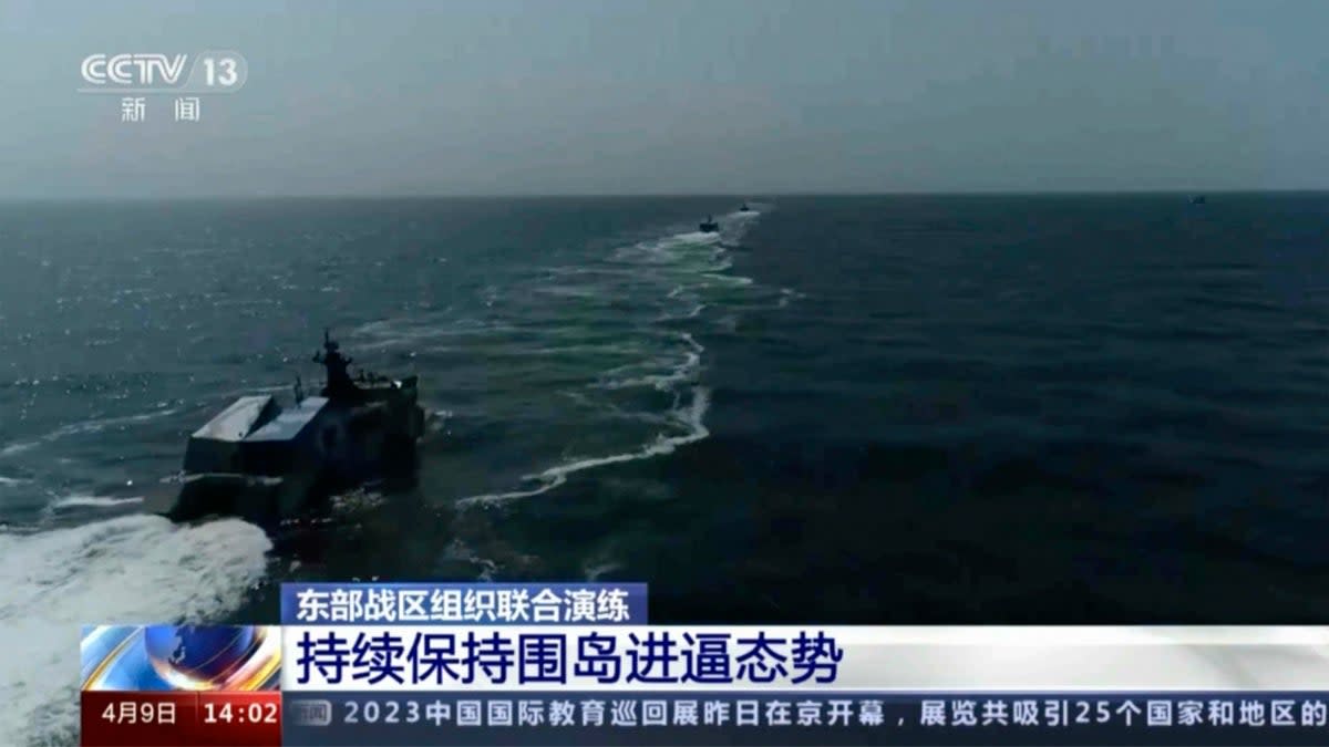 File photo: Chinese navy ships take part in a military drill in the Taiwan Strait on 9 April  (CCTV)