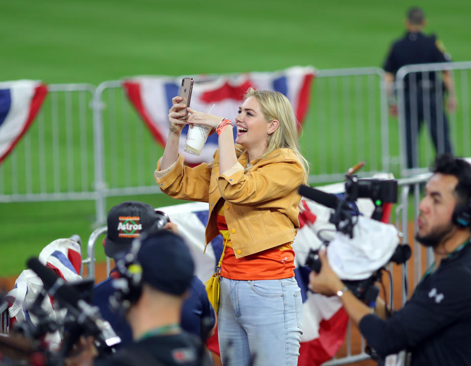 Kate Upton called out Twitter trolls who got angry over her well-informed baseball opinion. (Photo by Alex Trautwig/MLB Photos via Getty Images)