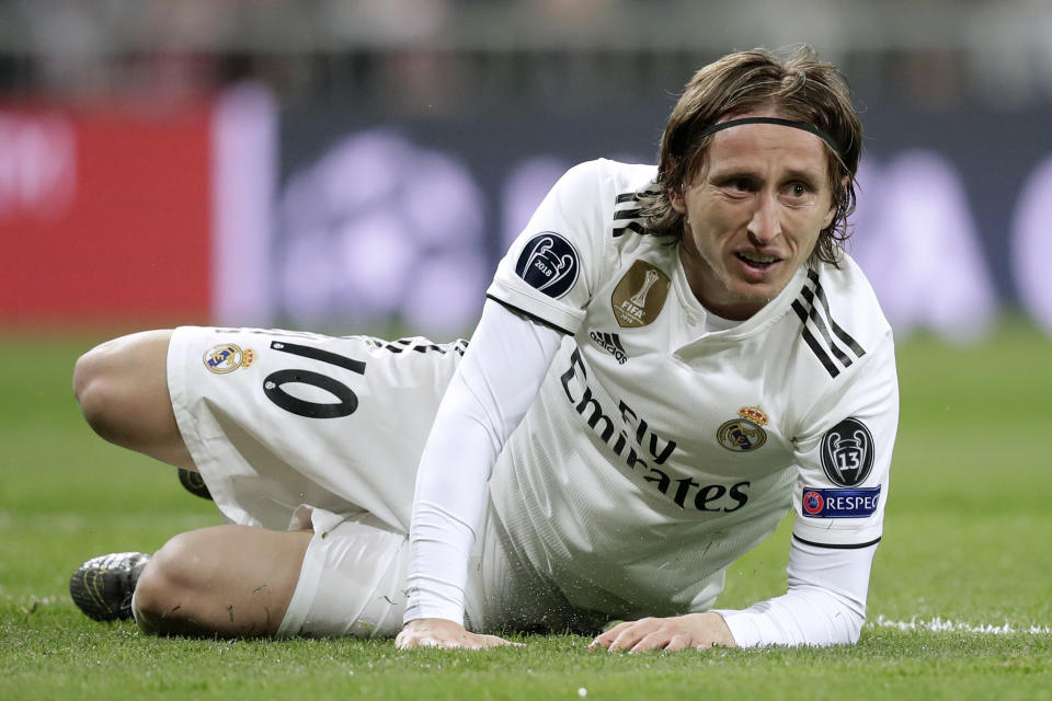 MADRID, SPAIN - MARCH 5: Luka Modric of Real Madrid  during the UEFA Champions League  match between Real Madrid v Ajax at the Santiago Bernabeu on March 5, 2019 in Madrid Spain (Photo by David S. Bustamante/Soccrates/Getty Images)