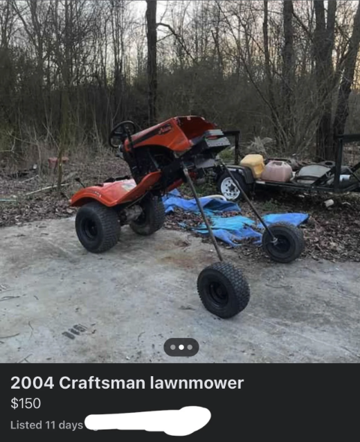 Lawnmower with extremely long front forks