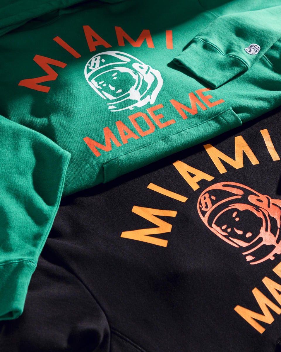 Green and Black BBC Miami hoodies with orange font.