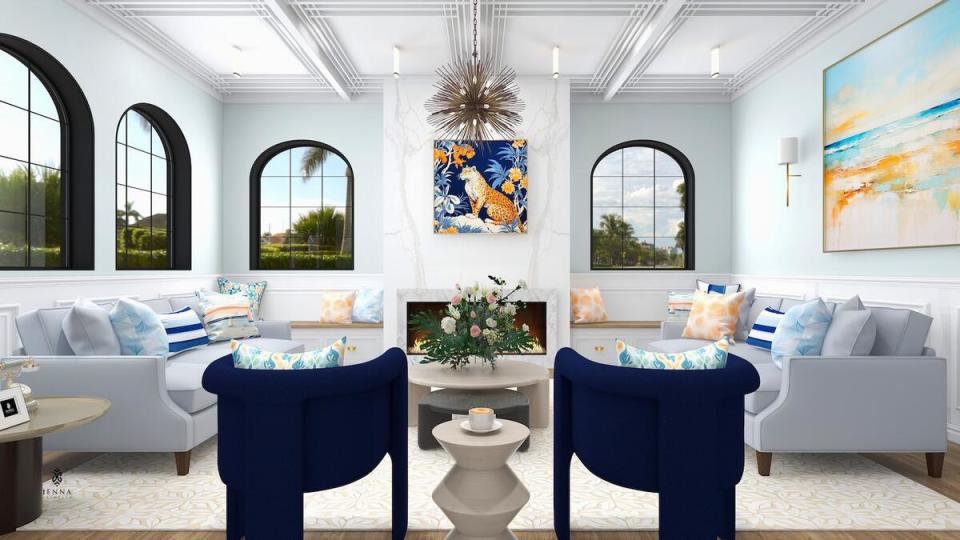 Jenna Gaidusek used AI to create a playful, coastal-inspired living room rendering 