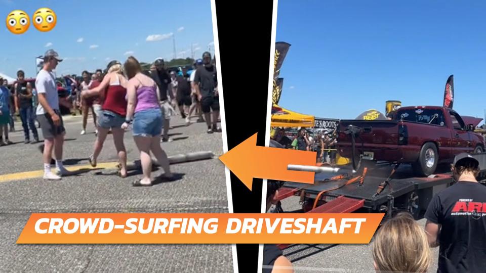 Turbo Chevy Silverado Launches Driveshaft Into Crowd During Dyno Pull photo