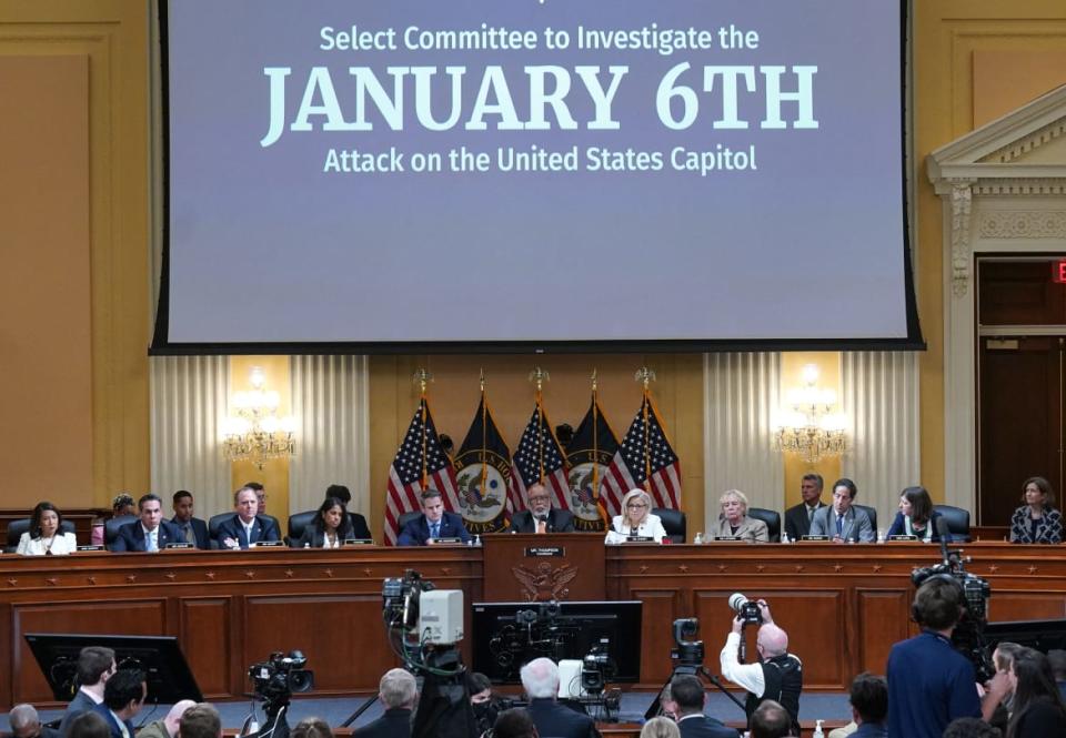 <div class="inline-image__caption"><p>The fifth hearing by the House Select Committee to Investigate the January 6th Attack on the U.S. Capitol gets underway on June 23, 2022. </p></div> <div class="inline-image__credit">MANDEL NGAN/POOL/AFP via Getty Images</div>