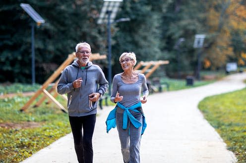 <span class="caption">Repurposed drugs and senolytics could bring us five more years of disease-free life.</span> <span class="attribution"><a class="link " href="https://www.shutterstock.com/image-photo/aged-couple-jogging-public-park-smile-1798837510" rel="nofollow noopener" target="_blank" data-ylk="slk:Zoran Pucarevic/ Shutterstock;elm:context_link;itc:0;sec:content-canvas">Zoran Pucarevic/ Shutterstock</a></span>