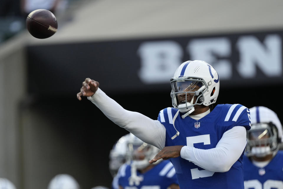 Indianapolis Colts quarterback Anthony Richardson played well into the second quarter in the preseason finale. (AP Photo/Carolyn Kaster)