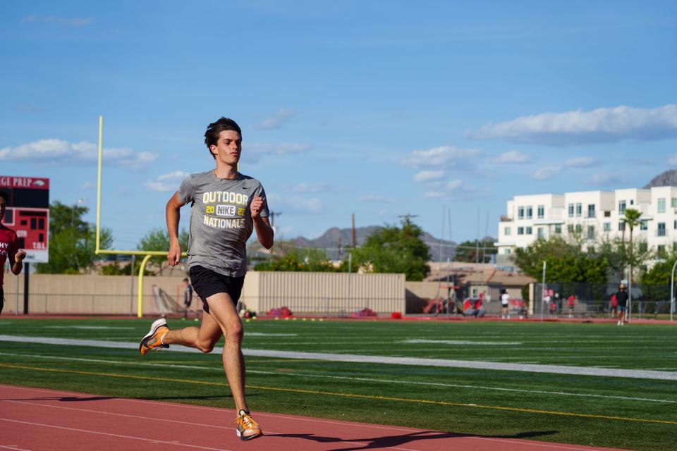 Brophy senior Brennen McHenry runs during practice on Brophy College Prep's track on March 13, 2023, in Phoenix.