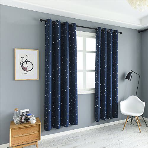 9) MANGATA CASA 2 Panels Blackout Curtains with Night Sky Twinkle Star for Kids Room,Thermal Insulated Grommet Bedroom Drapes (Navy,52x84in)